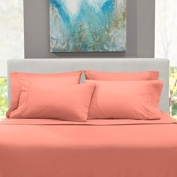 Hearth & Harbor Extra Deep Pocket Queen Sheets Sets - Fits Mattress 18-24 Inches Deep - Extra Deep Pocket Sheets - 6 Piece Queen Size - Misty Rose