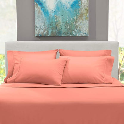 Hearth & Harbor Extra Deep Pocket King Size Sets - Fits Mattress 18-24 Inches Deep - Extra Deep Pocket Sheets - 6 Piece King Size - Misty Rose