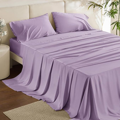 Bedsure King Size Sheets Set, Cooling Sheets for Hot Sleepers, Rayon Derived from Bamboo, PureWoven, Breathable & Soft, Deep Pocket Up to 16 Inches, Hotel Luxury Silky Bedding, Lilac