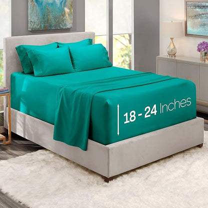 Hearth & Harbor Extra Deep Pocket Sheets - Fits Mattress 18-24 Inches Deep - Extra Deep Pocket Full Size Sets - 6 Piece Full Size - Full - Teal