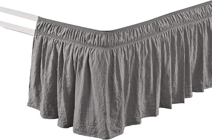 Lush Decor Ruched Ruffle Elastic Easy Wrap Around Bed Skirt Single Twin/Twin XL/Full Dark Gray - Twin Bed Skirt - Dust Ruffle - Gray Bedskirts