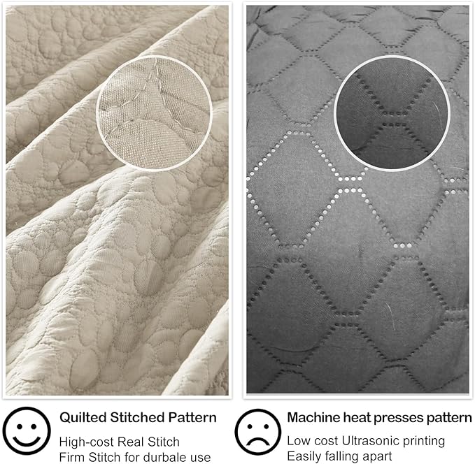 HORIMOTE HOME Quilt Set Twin Size Light Beige, Soft Lightweight Pre-Washed Microfiber Circle Stitches Twin Quilt Bedding Set, All Season Spring Summer Bedspread Coverlet, 1 Pillow Sham, 68x86 Inches