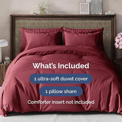Duvet Cover Twin/Twin XL Size Set - Extra Soft Twin/Twin XL Duvet Cover 68" x 90" with 1 Pillow Sham - Hotel Luxury, Easy Care, Fade Free with Zipper Closures & Ties - Comfy & Breathable (Burgundy)