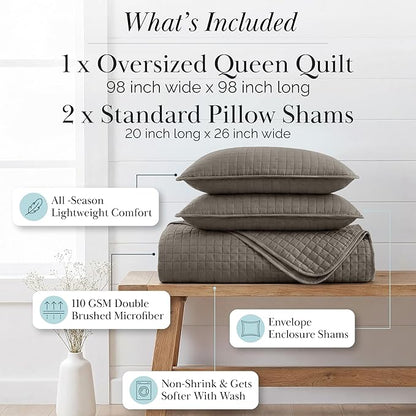 Southshore Fine Living, Inc. Quilts Full Size, Queen Size Quilt Bedding Set, Pet Hair Resistant Bedding Coverlet Queen Size, Full Size Bedspread w/ 2 Pillow Shams, Quilted Comforter, Dark Taupe Quilts