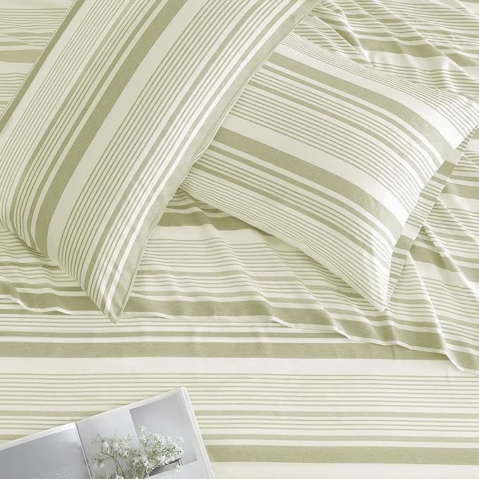 ClevaHome Classic Stripe Sheet Set - 4 Pieces Super Soft & Breathable Bed Sheet Set with Deep Pocket, Enhanced Comfort & Easy Care (Full, Sage Stripe)