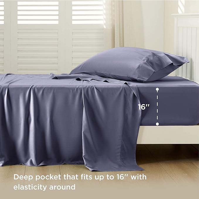 Bedsure Cooling Sheets Twin, Rayon Derived from Bamboo, PureWoven, Breathable & Soft, Deep Pocket Up to 16 Inches, Hotel Luxury Silky Bedding for Hot Sleepers, Dark Grey