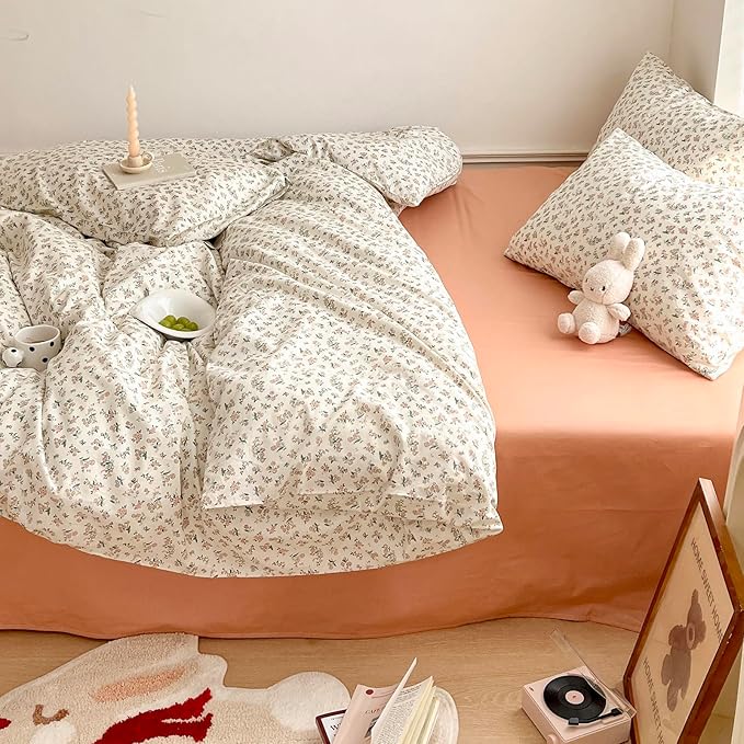 Floral Twin XL Comforter Fluffy Boho Bedding Set Cute Soft Lightweight Down Alternative Bedding Comforter Set Breathable Farmhouse Microfiber Vintage Comforter with 2 Pillowcases
