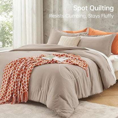MUXHOMO Queen Comforter Set, All Season Ultra Soft Down Alternative Bedding - 3 Piece Lightweight Bed Set Includes 1 Comforter (90"x90") and 2 Pillow Shams (20"x26"), Dark Linen