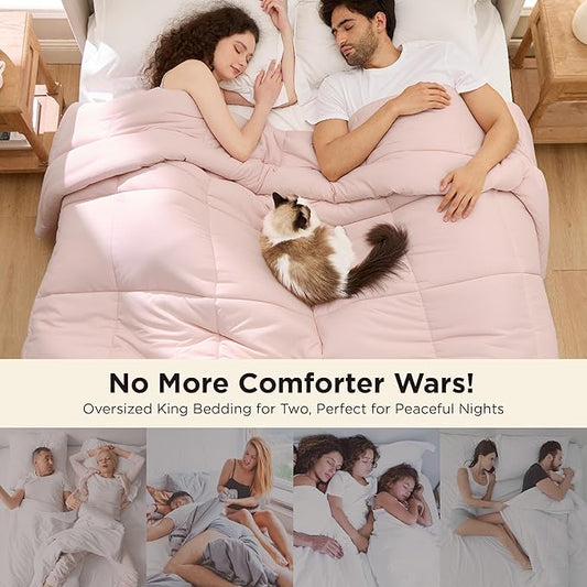 Bedsure Comforter Duvet Insert - Quilted Comforters Oversized King Size, All Season Duvet, GentleSoft Down Alternative Bedding, with 8 Tabs, Gifts for Women/Men, Pink, Oversized King 116 x 98 Inches