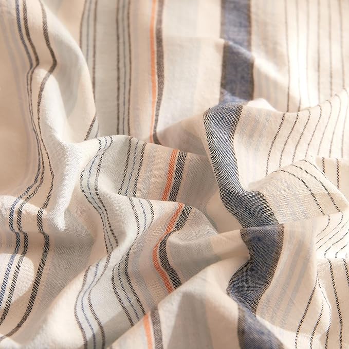EAVD Striped Comforter Set Queen Multi-Color Striped Bedding Comforter Set 3 Pieces Farmhouse Geometric Bedding Set with 2 Pillowcases for All-Season Soft Fluffy Lightweight