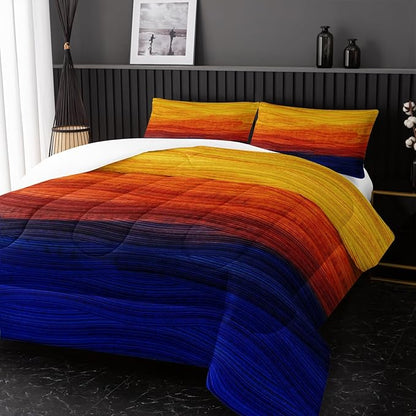 Geometric Splicing Comforter Sets Twin Size,Orange and Blue Graffiti Bedding Set for Your Room,Abstract Soft Lightweight Quilted Set All Season,1 Comforter and 2 Pillowcases