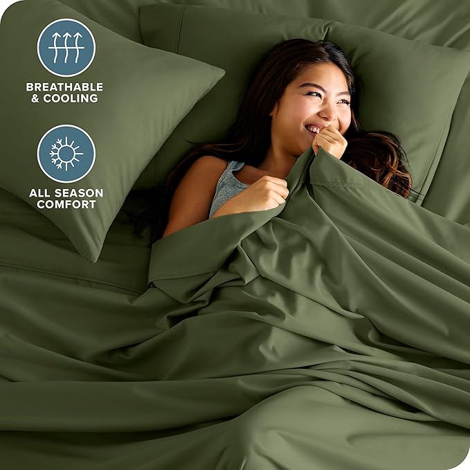 Bare Home Short Queen Sheet Set - 1800 Ultra-Soft Microfiber Bed Sheets - Double Brushed - Deep Pockets - Easy Fit - 4 Piece Set - Bedding Sheets & Pillowcases (Short Queen, Cypress)