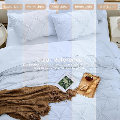 Sasttie California King Comforter Set, 7-Piece Bed in a Bag, Pintuck Bedding Sets for All Season, Includes Comforter, Flat Sheet, Fitted Sheet, Pillowcases and Pillowshams, Light Blue