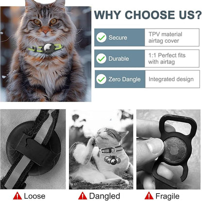 Reflective AirTag Cat Collar, Integrated Cat Collar with Air Tag Holder | Built in AirTag Holder, Adjustable 7-13in for Cats, Kittens and Puppies, Safety Elastic Band, Reflective for Night Walking