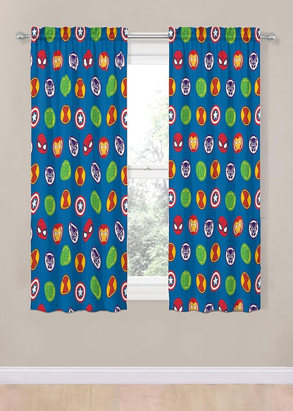 Jay Franco Marvel Super Hero Adventures Double Team 63" Inch Drapes - Beautiful Room Décor & Easy Set Up, Bedding Features The Avengers - Curtains Include 2 Tiebacks, 4 Piece Set
