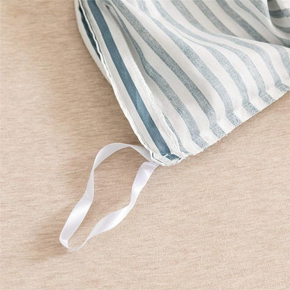 JELLYMONI 100% Natural Cotton 3pcs Striped Duvet Cover Sets,White Duvet Cover with Grayish Blue Stripes Pattern Printed Comforter Cover,with Zipper Closure & Corner Ties(King Size)