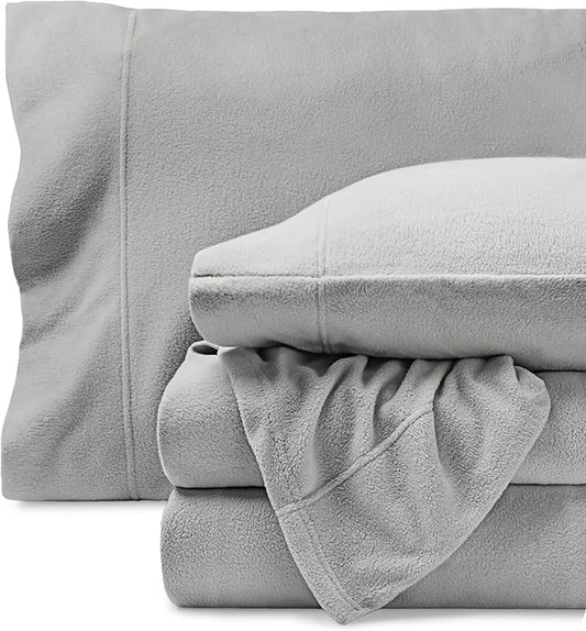 Bare Home Super Soft Fleece Sheet Set - Queen Size - Extra Plush Polar Fleece, No-Pilling Bed Sheets - All Season Cozy Warmth (Queen, Light Grey)