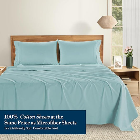 Casa Platino Twin XL Sheets Sets – 100% Cotton Twin XL Sheets Cooling with 2 Pillowcases, 15" Deep Pocket Fitted Sheet, Crisp & Smooth Feel, Ultra Soft & Cozy, Fit – Blue Sky