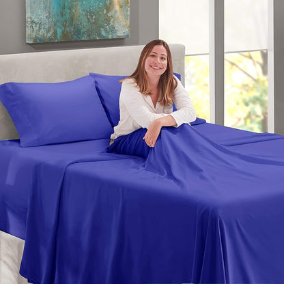 Nestl Full Size Sheet Set, 4 Piece Extra Deep Pocket (18-24 inches), Microfiber, Hotel Luxury, Soft, Breathable, Wrinkle-Free, Easy to Care, Royal Blue