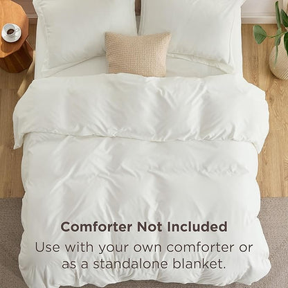 Bedsure Duvet Cover with Fitted Sheet King - Deep Pocket, Hotel Luxury Soft Double Brushed Bedding Set with Zipper Closure, 1 Duvet Cover, 1 Fitted Sheet, 2 Pillow Shams, NO Comforter, Cream White