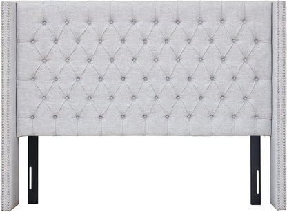 Madison Park Queen Wingback Upholstered Tufted Headboard, Featuring High-Density Sponge Padding, Adjustable Height Headboard, Easy Assembly, Gray