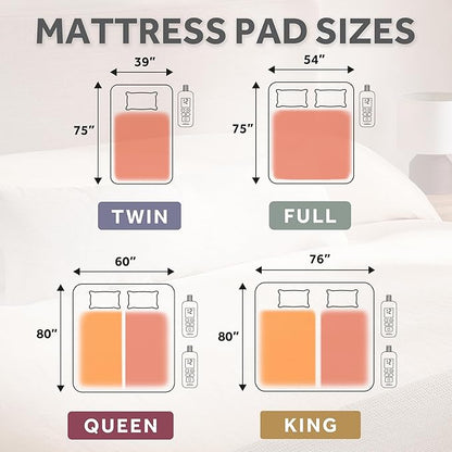 Sunbeam Premium Quilted Electric Heated Mattress Pad, 60" x 80", 12 Heat Settings, 12-Hour Auto Shut-Off, Machine Washable, Extra-Soft, White
