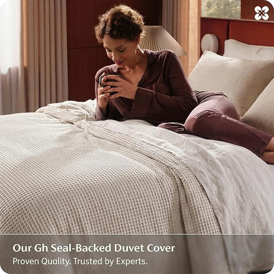 Bedsure Cotton Duvet Cover Queen Size - 100% Cotton Waffle Weave Linen Duvet Cover, PureWoven Textured Breathable Bedding Comforter Cover for All Season, 1 Duvet Cover Only 90"x90"