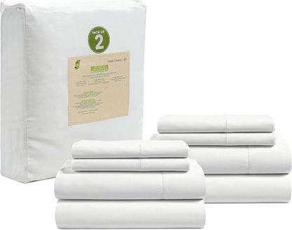 LANE LINEN 100% Organic Cotton King Sheet Set, 4Pc Cotton Sheets King Size, Breathable Bedding Sheet & Pillowcases, Hotel Luxury Bed Sheets Set, 15" Deep Pocket - White King Sheets (2 Pack)
