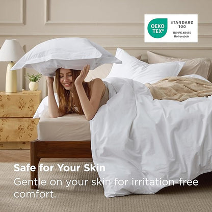 Bedsure 100% Washed Cotton Duvet Cover Oversized King - Bright White Minimalist Cotton Duvet Cover Linen Like for All Seasons - Plain Simple Bedding Set (Bright White, Oversized King, 120"x98")