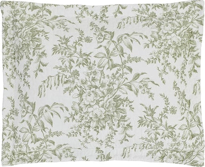 Laura Ashley - Twin Quilt Set, Reversible Cotton Bedding with Matching Sham, Lightweight Home Decor for All Seasons (Bedford Green/Off-White, Twin)