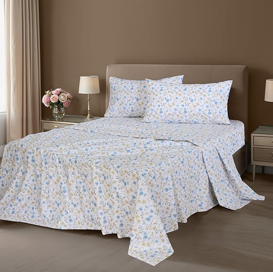 ZOYER 100% Cotton Sheets – King Size Percale Bedding, Cooling & Breathable, Durable with a Crisp, Soft & Comfortable Feel, 16" Deep Pocket, 4-Piece Set, Country Coast