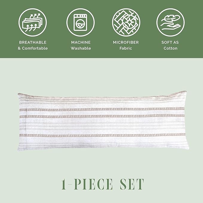 Elegant Comfort Ultra Soft 1-Piece Set Striped Print Pillowcases - 1500 Premium Hotel Quality Microfiber, Soft and Smooth Hidden Zipper Closure 1-Piece Pillow Covers - Body Pillowcase, Traci Linen