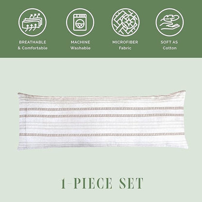 Elegant Comfort Ultra Soft 1-Piece Set Striped Print Pillowcases - 1500 Premium Hotel Quality Microfiber, Soft and Smooth Hidden Zipper Closure 1-Piece Pillow Covers - Body Pillowcase, Traci Linen