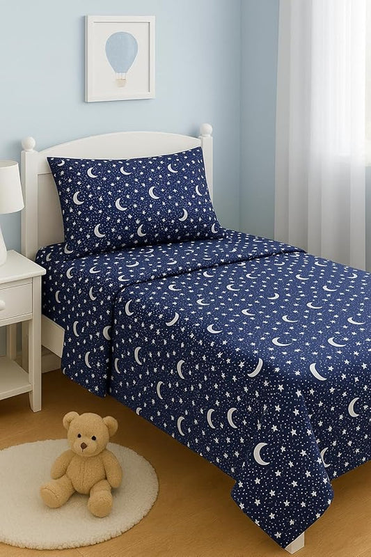 Heritage Kids 3-Piece Twin Sheet Set - Constellation Print Bedding with Top Sheet, Fitted Sheet & Pillowcase – Soft Microfiber Sheets for Boys or Girls, Navy Blue – Cozy & Machine Washable