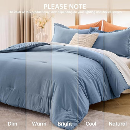 MUXHOMO King Size Comforter Set, All Season Ultra Soft Down Alternative Bedding - 3 Piece Lightweight Bed Set Includes 1 Comforter (104"x90") and 2 Pillow Shams (20"x36"), Sea Blue
