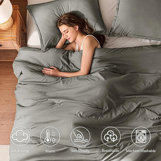 California King Comforter Set Grey,3PCS Soft Lightweight Breathable Bedding Comforter Sets for All Season, Cal King(104''×96'' Comforter & 2 Pillowcases)