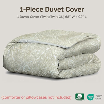 California Design Den Natural 100% Cotton Twin Duvet Cover/Twin XL Only - Premium 400 Thread Count, Soft Sateen Weave, Button Closure and Corner Ties - Paisley Beige