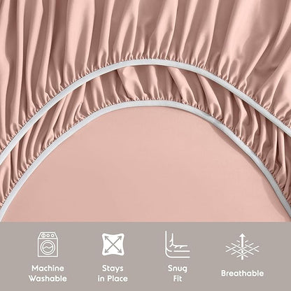 Nestl Short Queen Sheet Set - 1800 Ultra-Soft Microfiber - Double Brushed - Deep Pockets - Easy Fit - 4 Piece Set - Bed Sheets (Short Queen, Peach Beige)