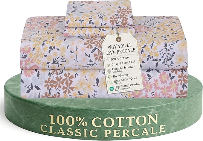 Feather & Stitch Softest 100% Cotton Sheets, 300 Thread Count Percale Weave Bedding, 16" Deep Pocket, Cooling Sheets, Breathable Bed Set, Hotel Premium Quality (Twin, Victorian Floral)