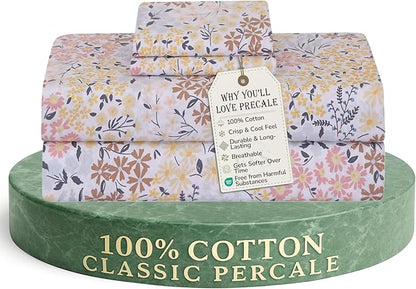 Feather & Stitch Softest 100% Cotton Sheets, 300 Thread Count Percale Weave Bedding, 16" Deep Pocket, Cooling Sheets, Breathable Bed Set, Hotel Premium Quality (Twin, Victorian Floral)