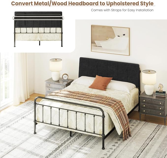 Full Size Headboard Only-No Assembly Required, Black | Easy to use no assembly required, Linen fabric and extra-thick foam for added comfort, Modern style headboard full size