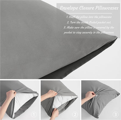 NTBAY Queen Pillow Cases Set of 2, 2 Pack Brushed Microfiber 20x30 Pillow Cases, Soft, Wrinkle, Fade, Stain Resistant Smoke Grey Pillow Cases with Envelope Closure, 20x30 Inches, Smoke Grey