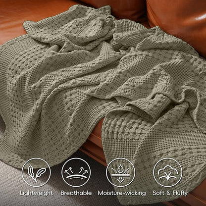 PHF 100% Cotton Waffle Weave Blanket King Size for Bed, Soft Lightweight & Breathable for Spring and Summer, All-Season Comfort, Luxury Aesthetic Blanket for Home Decor, 108"x90", Dusty Sage