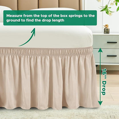 Biscaynebay Wrap Around Bed Skirts for King & Cal King Beds 16" Drop, Sand Adjustable Elastic Dust Ruffles Easy Fit Wrinkle Resistant Silky Luxurious Fabric Machine Washable