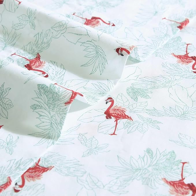 Tommy Bahama - King Size Sheet Set, Crisp & Cool Cotton Percale Bedding with a Smooth Lightweight Feel, 4 Piece Holiday Bed Sheets with Matching Pillowcases (Flamingo Santa Green)