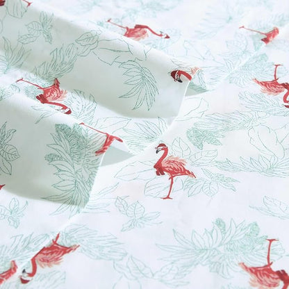 Tommy Bahama - King Size Sheet Set, Crisp & Cool Cotton Percale Bedding with a Smooth Lightweight Feel, 4 Piece Holiday Bed Sheets with Matching Pillowcases (Flamingo Santa Green)