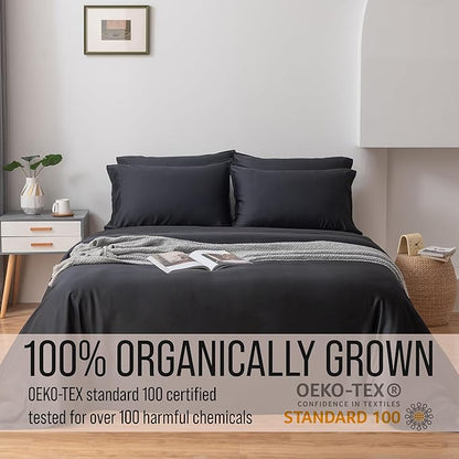 Bella Coterie 6 Piece Luxury Bamboo Viscose Queen Size Sheet Set | 100% Organically Grown | Cooling for Hot Sleepers | 18" Deep Pocket | Soft & Hypoallergenic | 4 Pillowcases [Black]