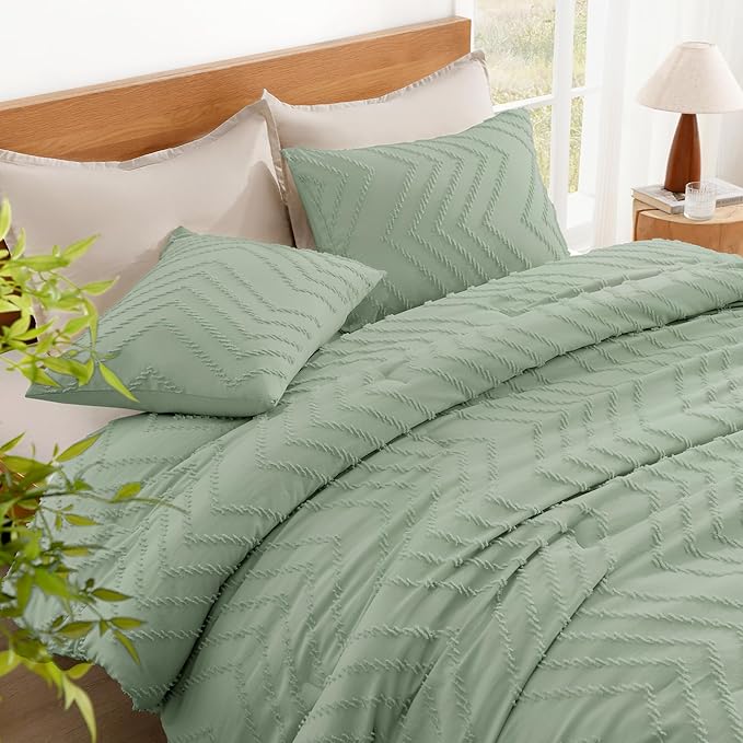 Litanika Sage Green Full Comforter Sets, Lightweight Fluffy Bedding Comforter Sets for Bed, 3 Pieces Down Alternative Comforter Bed Set Gift Choice (79x90Inches, 1 Comforter and 2 Pillow Shams)