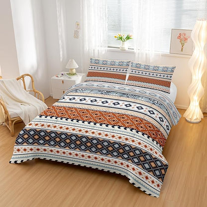 Off White Bohemian Comforter Sets King Size,Tribal Geometric Bedding Set for Your Room,Abstract Soft Lightweight Quilted Set All Season,1 Comforter and 2 Pillowcases