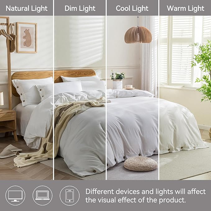 JELLYMONI Cotton Duvet Cover Twin XL Size - Bright White Comforter Cover with Button 100% Washed Cotton 2PCS Breathable Soft Solid Bedding Set Duvet Cover 66×92in & 1 Pillowcase (NO Comforter)